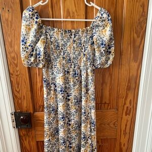 Floral Smocked Dress in Blue and Yellow